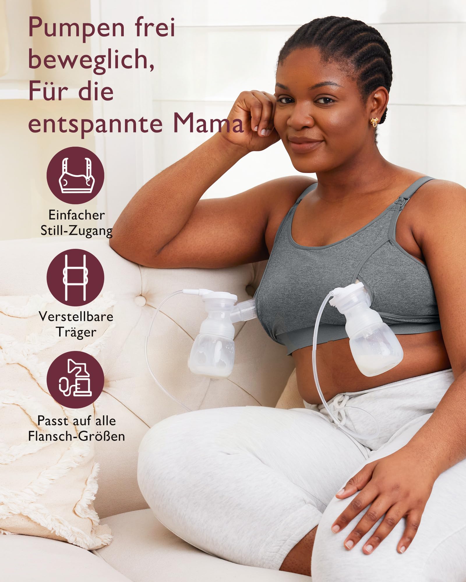Momcozy Schwangerschafts Still BH, Milchpumpen-BH mit Zusätzlichen BH-Verlängerungen, Umstandsmode Ohne Bügel für Damen, Verstellbarer Still-BH und Freihändiges Abpumpen