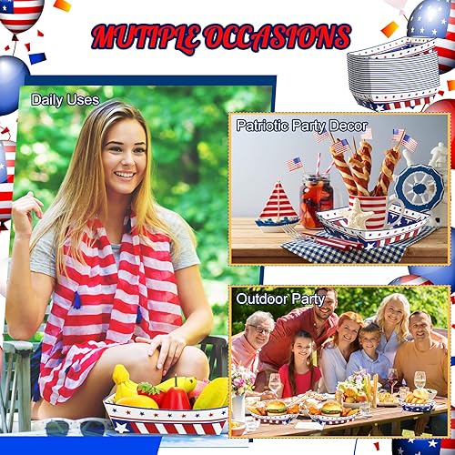 Miniatura 4 de Sieral Bandejas de papel con bandera estadounidense, 36 unidades, para decoración de fiesta, color rojo, blanco y azul, bandejas de papel para