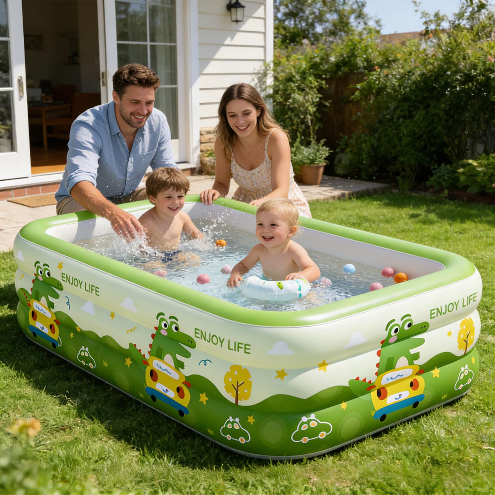 Espaciosa piscina hinchable familiar 180 x 130 x 56 cm, PVC resistente para actividades acuáticas, patio trasero con fiesta infantil, piscina inflable