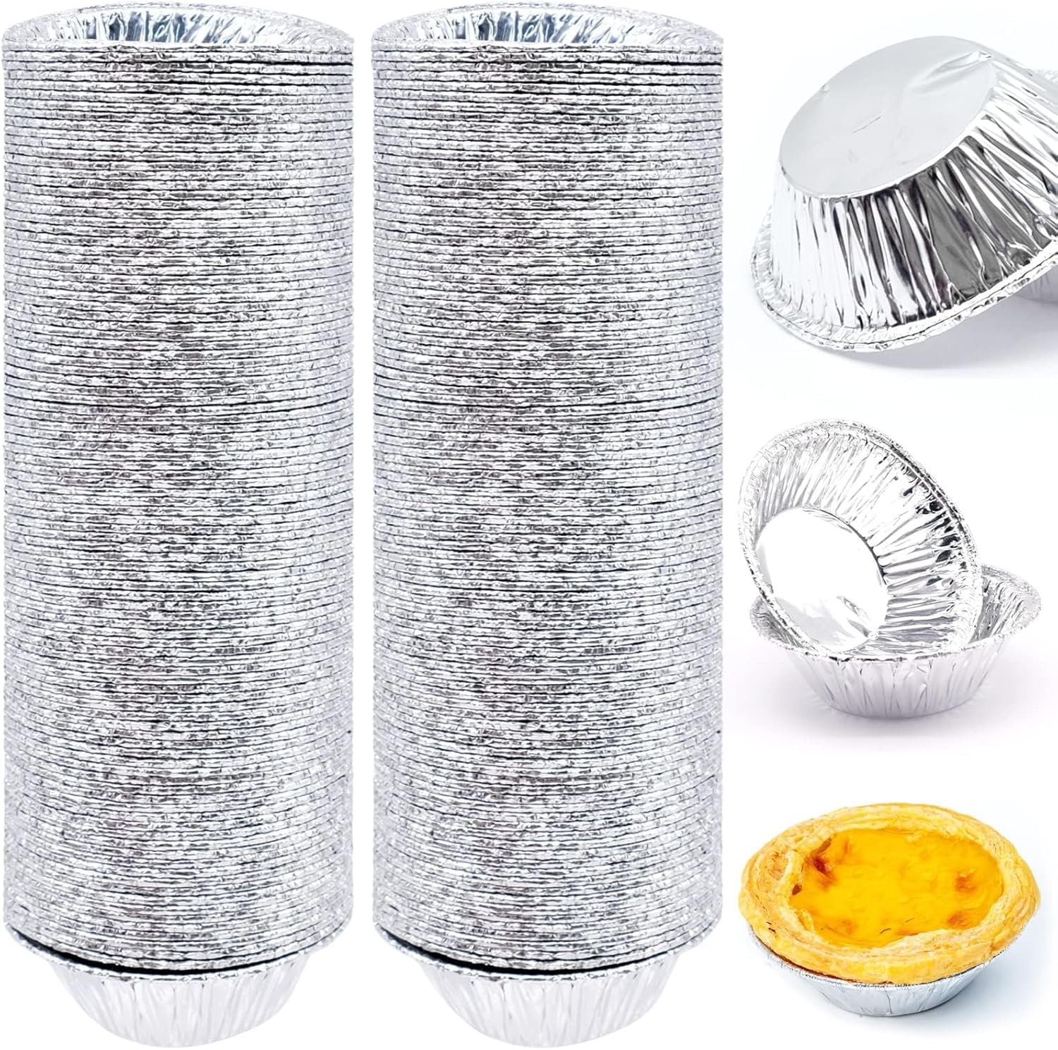 200 Pcs Foil Trays - Tart, Muffin, Bun, and Egg Tart Cases,Pastry Dish Aluminium Mold Cups Cake Molds, Perfect for Baking and Cooking Pastries, Cakes