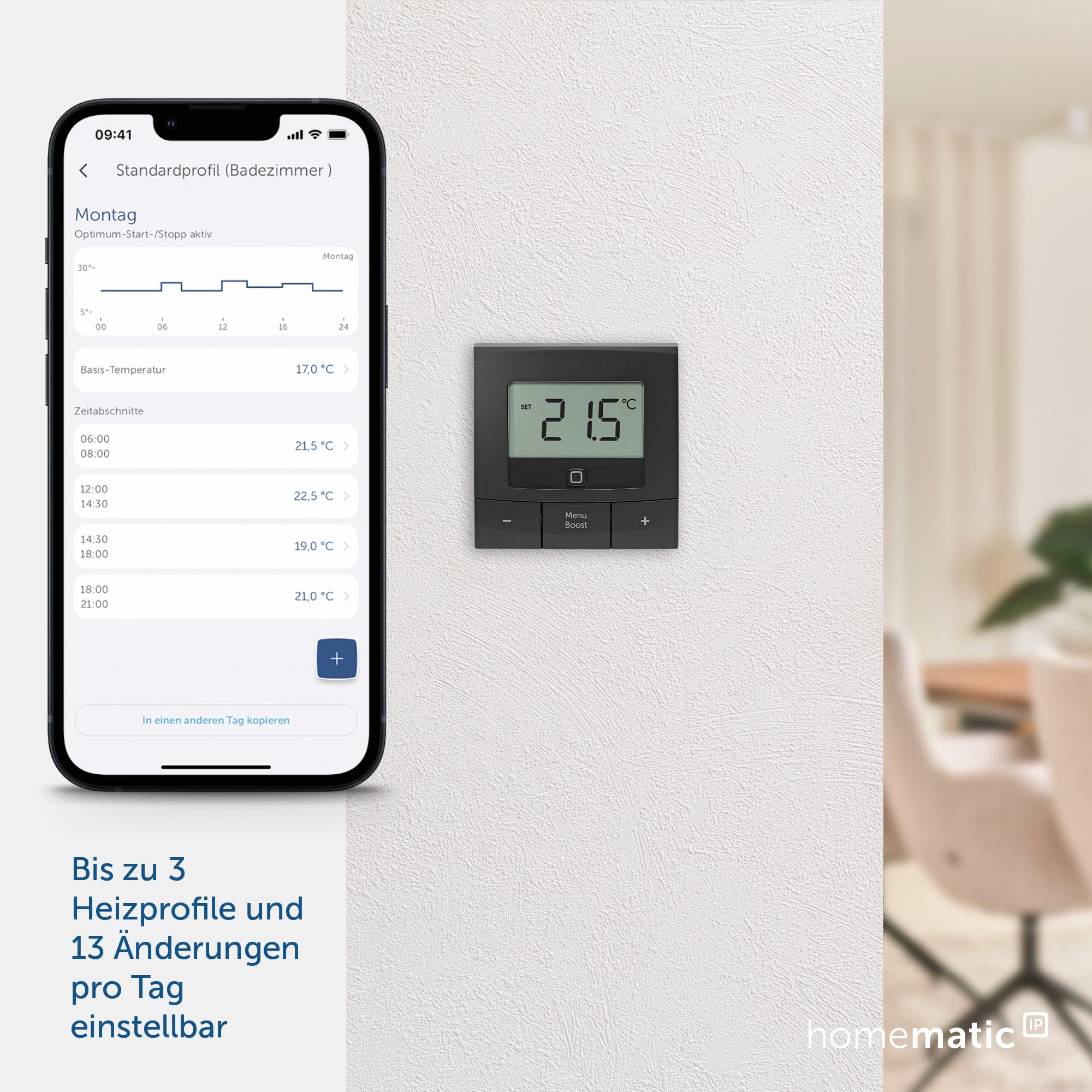 Homematic IP Smart Home 160554A0 termostat ścienny – podstawowy, antracytowy, cyfrowy termostat do grzejników z/bez aplikacji, Alexa, Google Assistant, pomiar temperatury, oszczędność energii