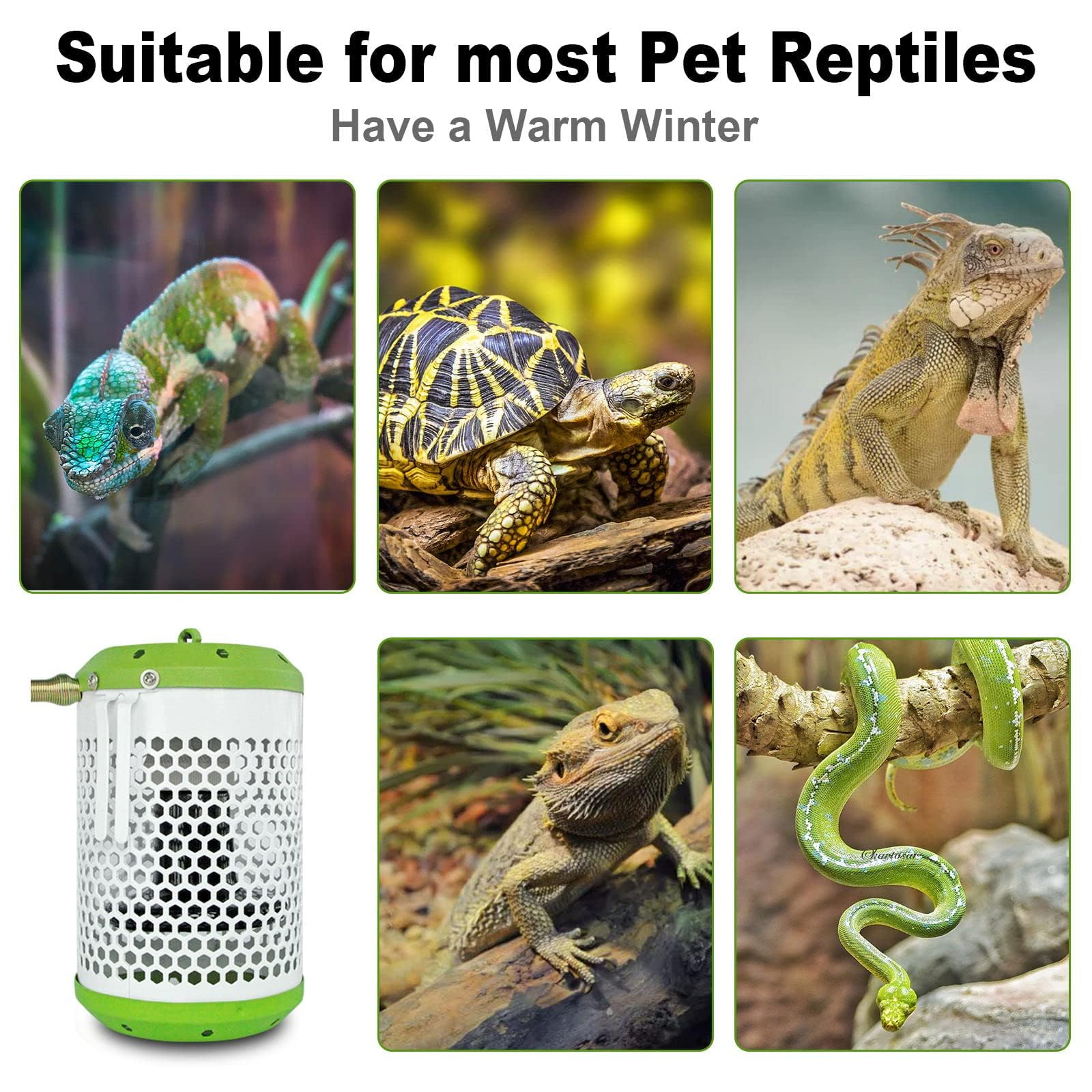 Reptile Heat Lamp with Guard, Ceramic Heat Lamp Bulb with Anti-Scald Lampshade, Adjustable Reptile Ceramic Heat Lamp from 0-100W, for Turtle, Snakes, Lizards, Frogs, Bird, No Light Only Heat (Big) - image 3