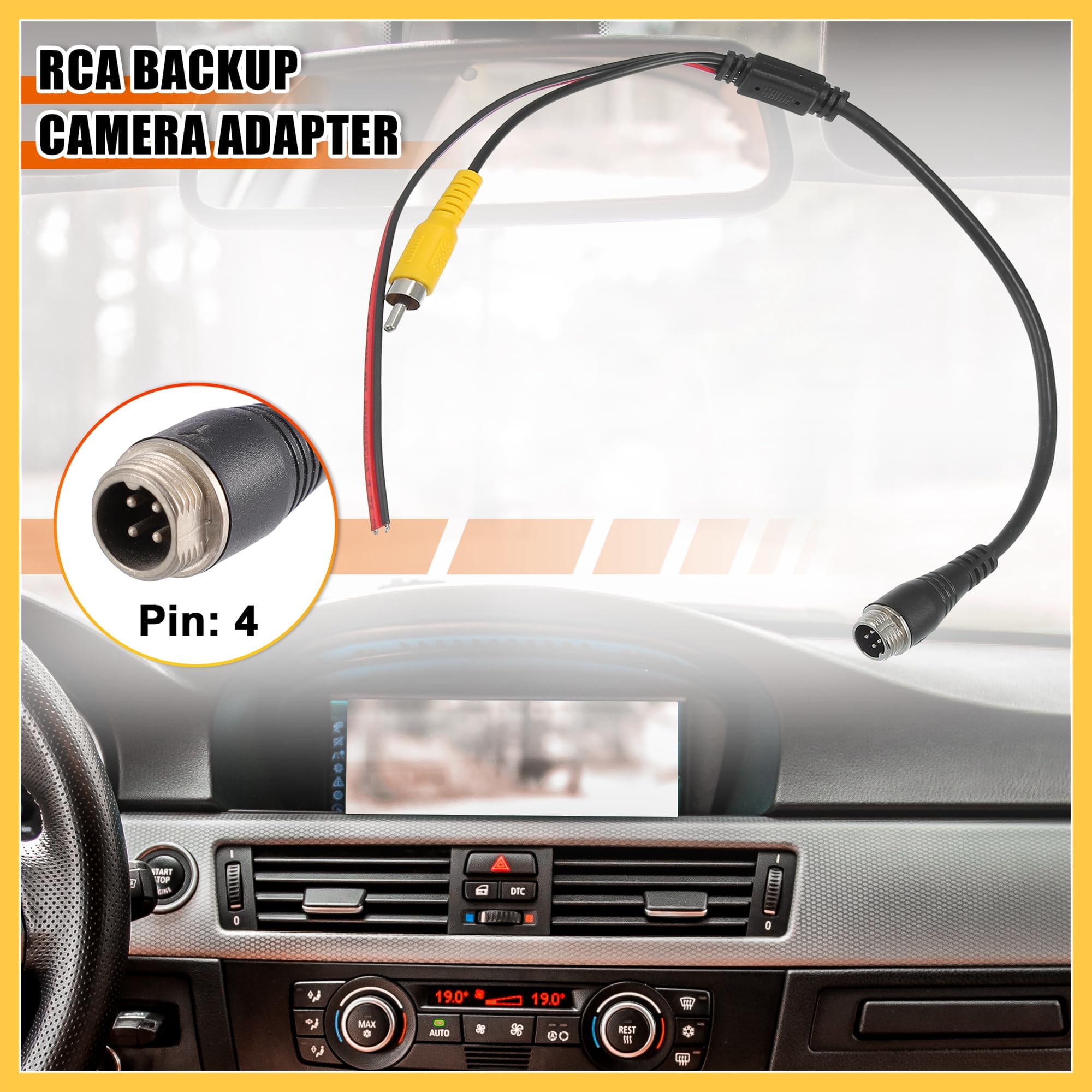 REPAIROCK 1pcs Car Camera Adapter 4 Pin to RCA Adapter M12 4-Pin Male to RCA AV Male with Trigger Wire Connector Wire Monitor Video Cable Adapter Auto Replacement Parts