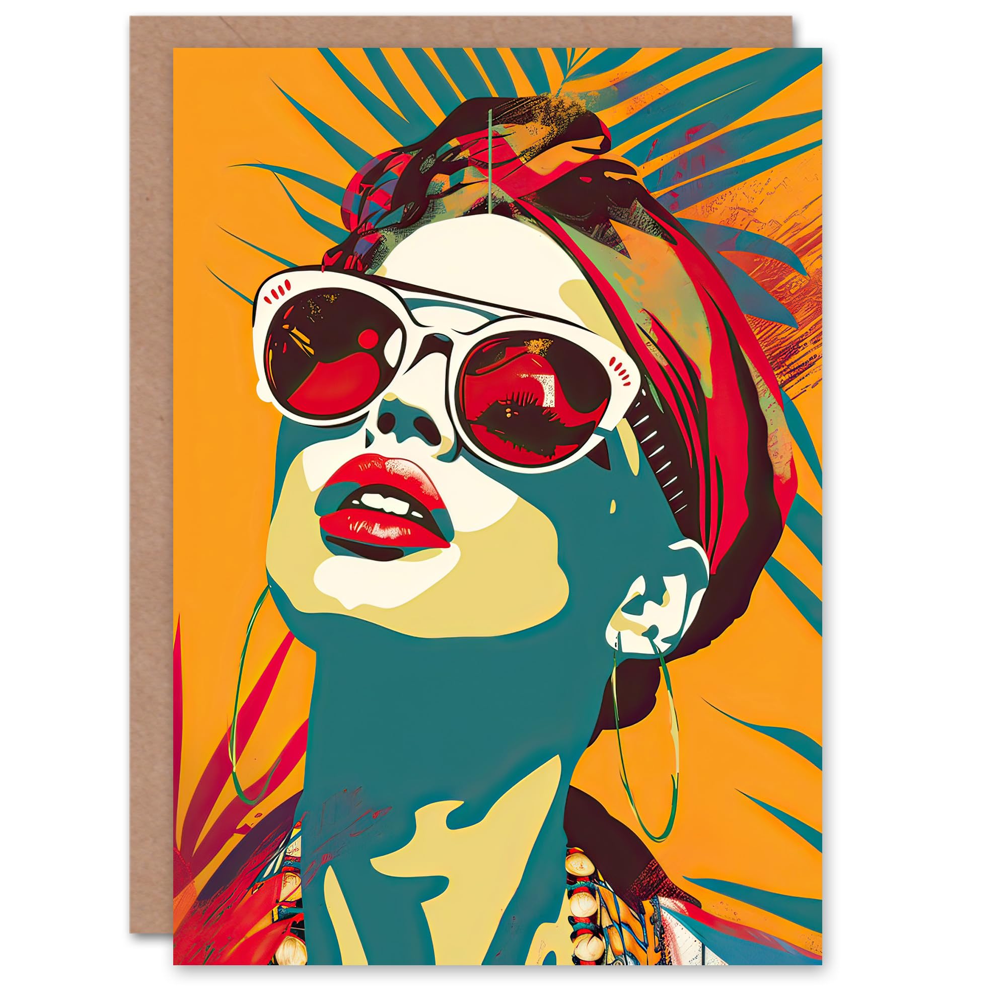 Artery8 Greeting Card Summer Holiday Travel Vibes Colourful Portrait For Her Woman Birthday Card