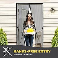 Vista 5 de Puerta mosquitera magnética manos libres, resistente, protector de malla de puerta de mosquitero autosellado, apto para mascotas y niños, hebilla