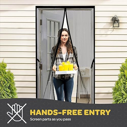 Miniatura 4 de Puerta mosquitera magnética manos libres, 2 unidades resistente, protector de malla de puerta autosellante, apto para mascotas y niños, hebilla que