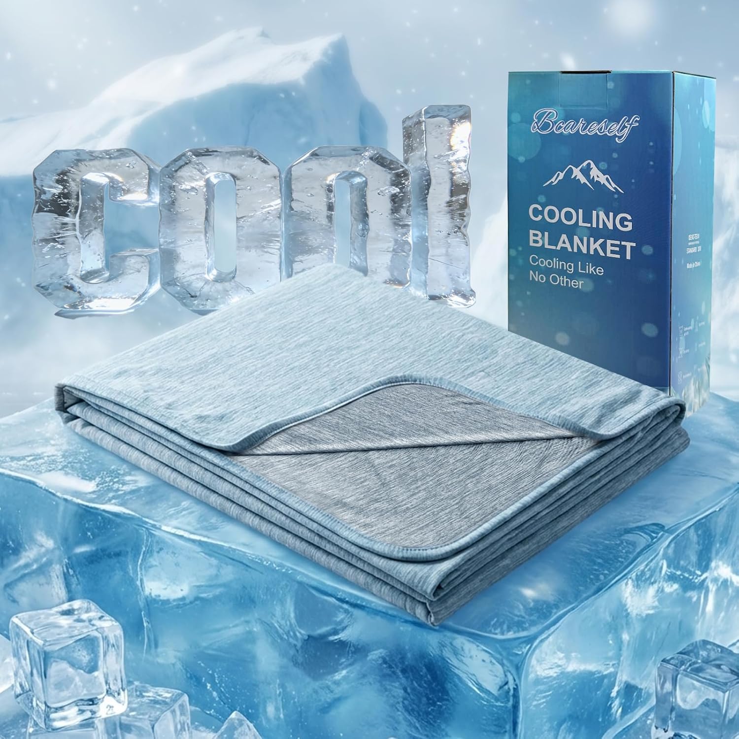 Bcareself Double-Sided Cooling Blanket, Arc-Chill Q-Max >0.5 Cooling Fiber for Hot Sleepers, Night Sweat Relief, Lightweight Summer Cool Thin Blanket, Soft Blanket for Bed, Blue-Gray Queen Size