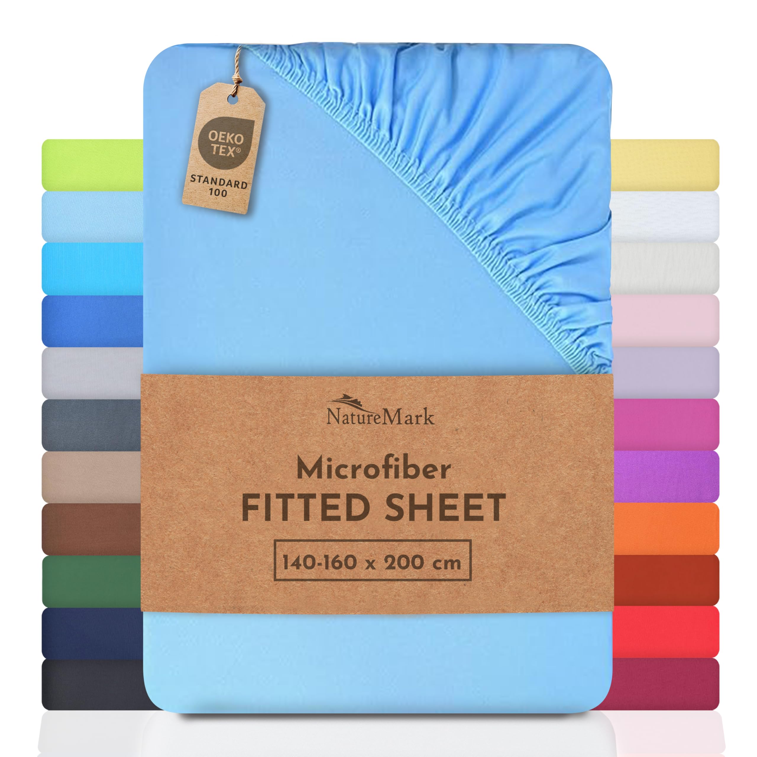 NatureMark Microfiber Fitted Sheet – Soft, Breathable & Comfortable – With Elastic Band – 140 x 200 cm – Light Blue