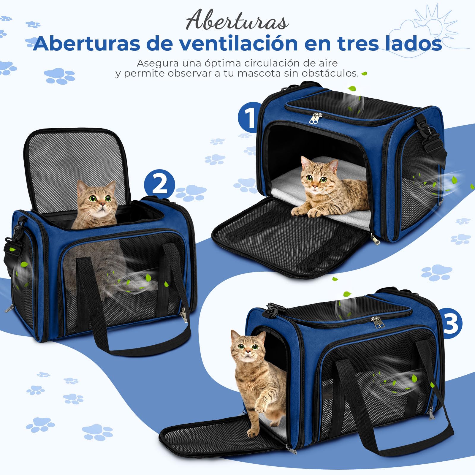 Transporttasche Katze, Transporttasche für Katze Hund bis zu 8kg, tragbare Faltbare Haustier Transporttaschen mit Schultergurt für mittlere kleine Haustiere (Dunkelblau, 50x34x34cm)