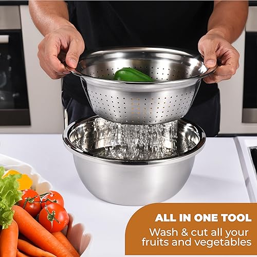 Miniatura 2 de Regal - Juego de colador de tronco - Escurridor de colador de acero inoxidable - Colador duradero 188 SUS 304 - Diseño cómodo para triturar y