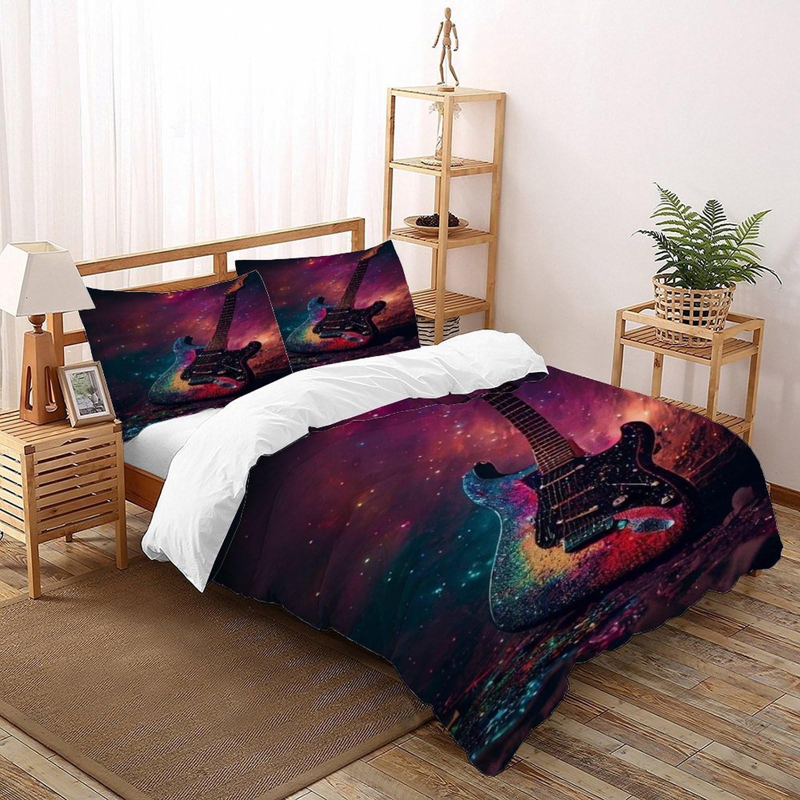Housse de couette 260x220cm en microfibre premium avec parure de lit musique galaxie