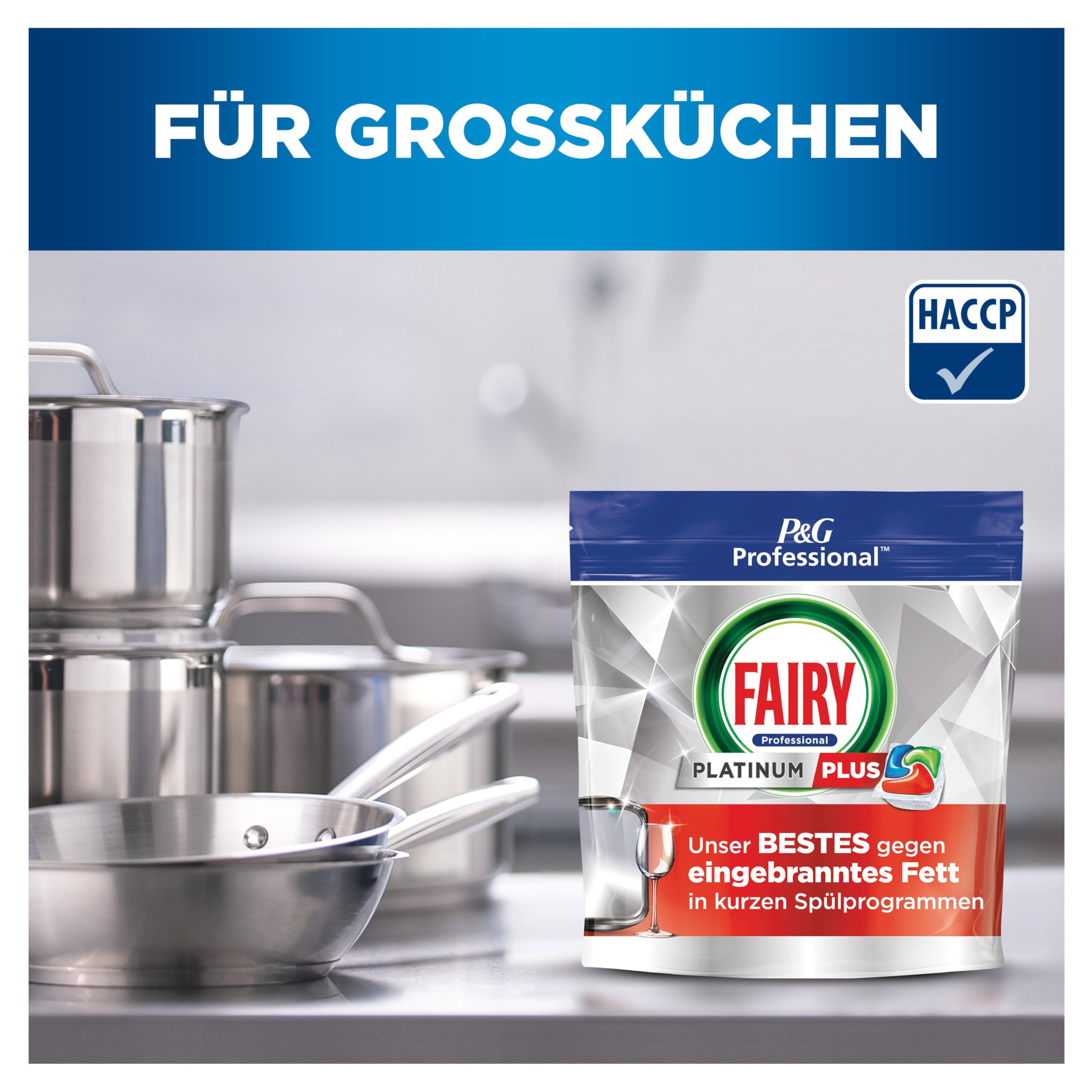 Fairy Professional Platinum Plus Spülmaschinentabs, 236 Kapseln (4 x 59), für Eingebranntes Fett und Kurzprogramme, HACCP-Konform, professionelle Formel für den Einsatz in Gewerblichen Küchen