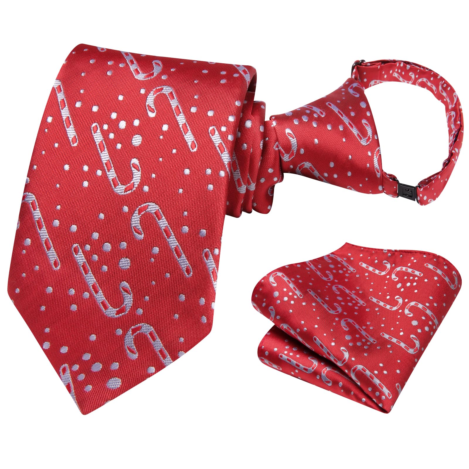 Dubulle Boys Christmas Zipper Ties Xmas Pretied Necktie for Boy and Pocket Square Age 8-12 Boys Party Festival,Red White