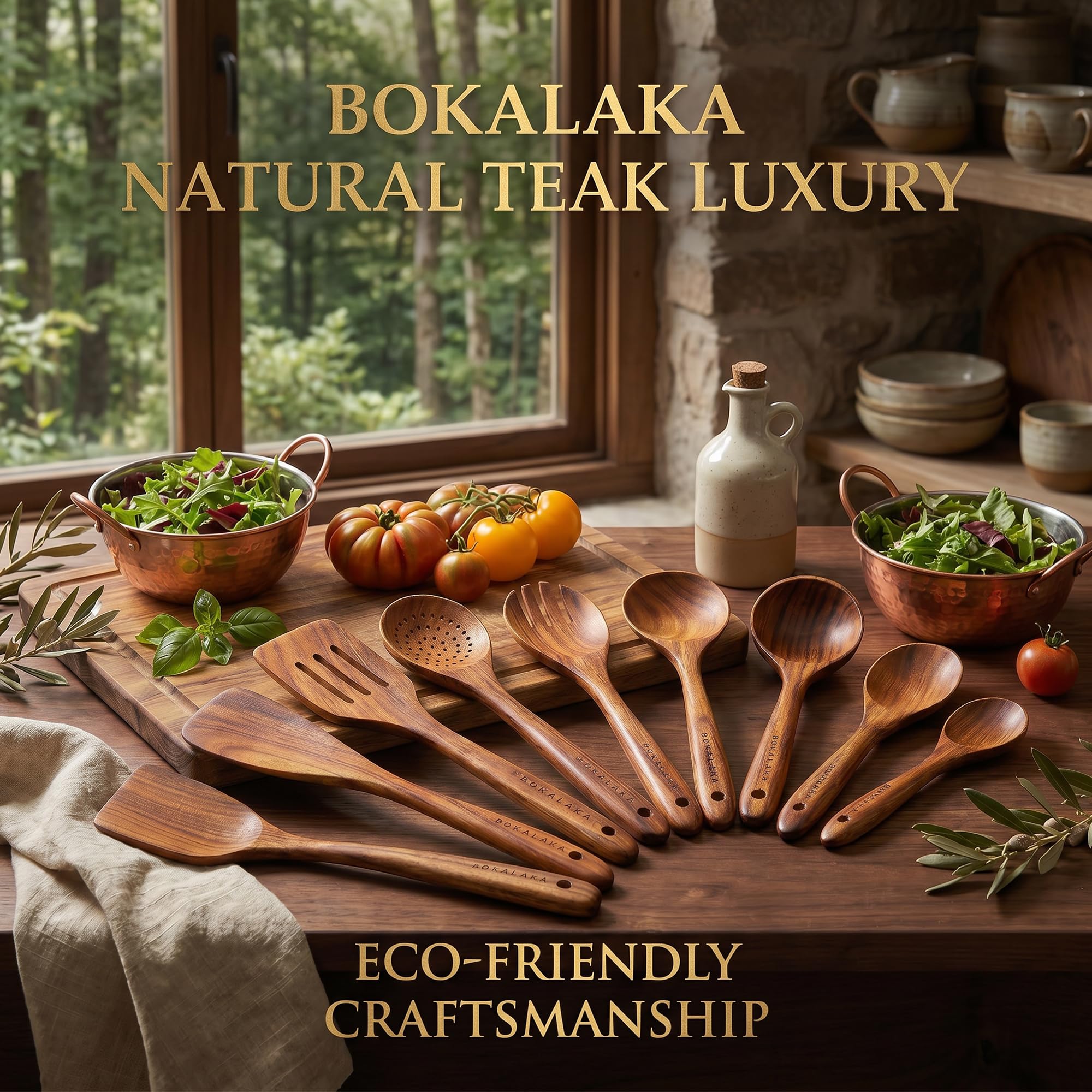 Holzlöffel zum Kochen, 10-teiliges Küchenutensilien-Set aus natürlichem Teakholz zum Kochen, Holz-Kochutensilien, Holzspatel zum Kochen