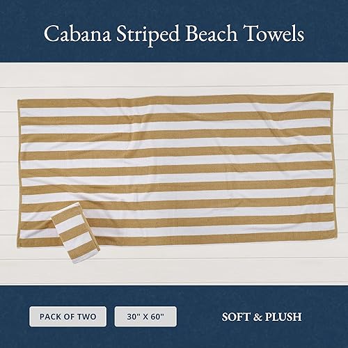 Miniatura 2 de LANE LINEN 100% Toalla de Playa de Algodón - Paquete de 2, Toallas de Piscina con Rayas Cabana, Toallas de Playa Extragrandes para Adultos (76 cm x