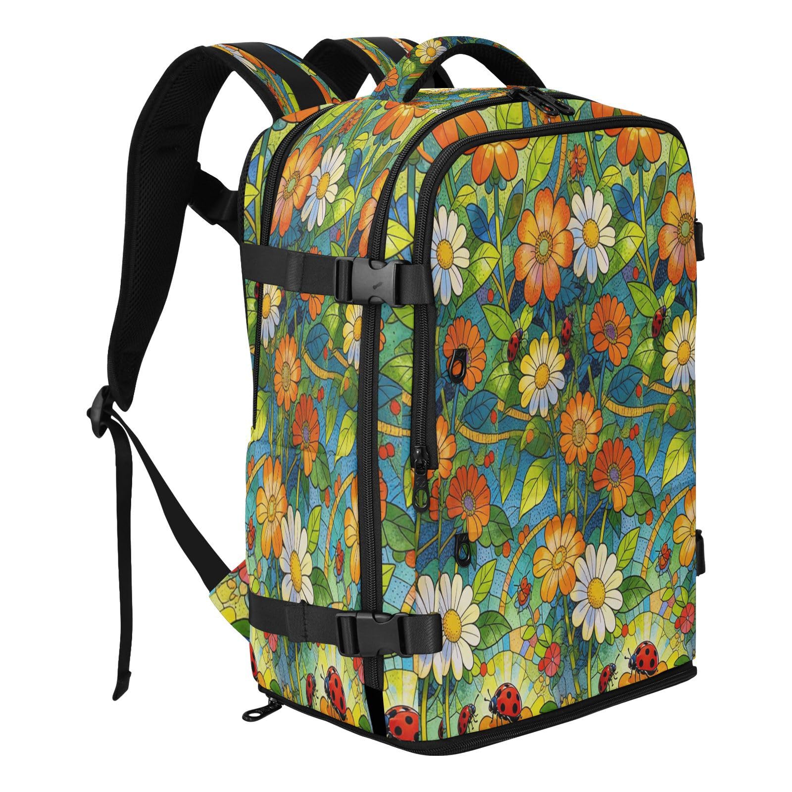 Uroczy plecak torba na laptopa 16 cali do samolotów 20 l | Czysty design torba podróżna na laptopa Flora biedronki kolorowe stokrotki torba na laptopa 15,6 cala do szkoły mochila para