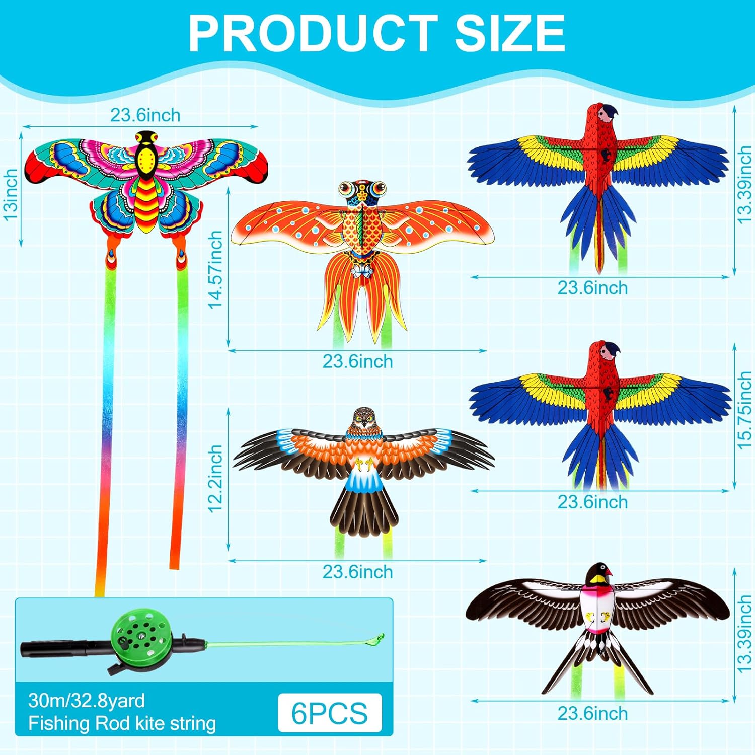 6 Pcs Large Fishing Rod Kite for Kid Adults, 23.62 Inch Vivid Butterfly Kite Bulk, Easy to Fly, Swallow Parrot Goldfish Phoenix Kites for Adults Family in Spring Outdoor Beach Team Building - Image 4
