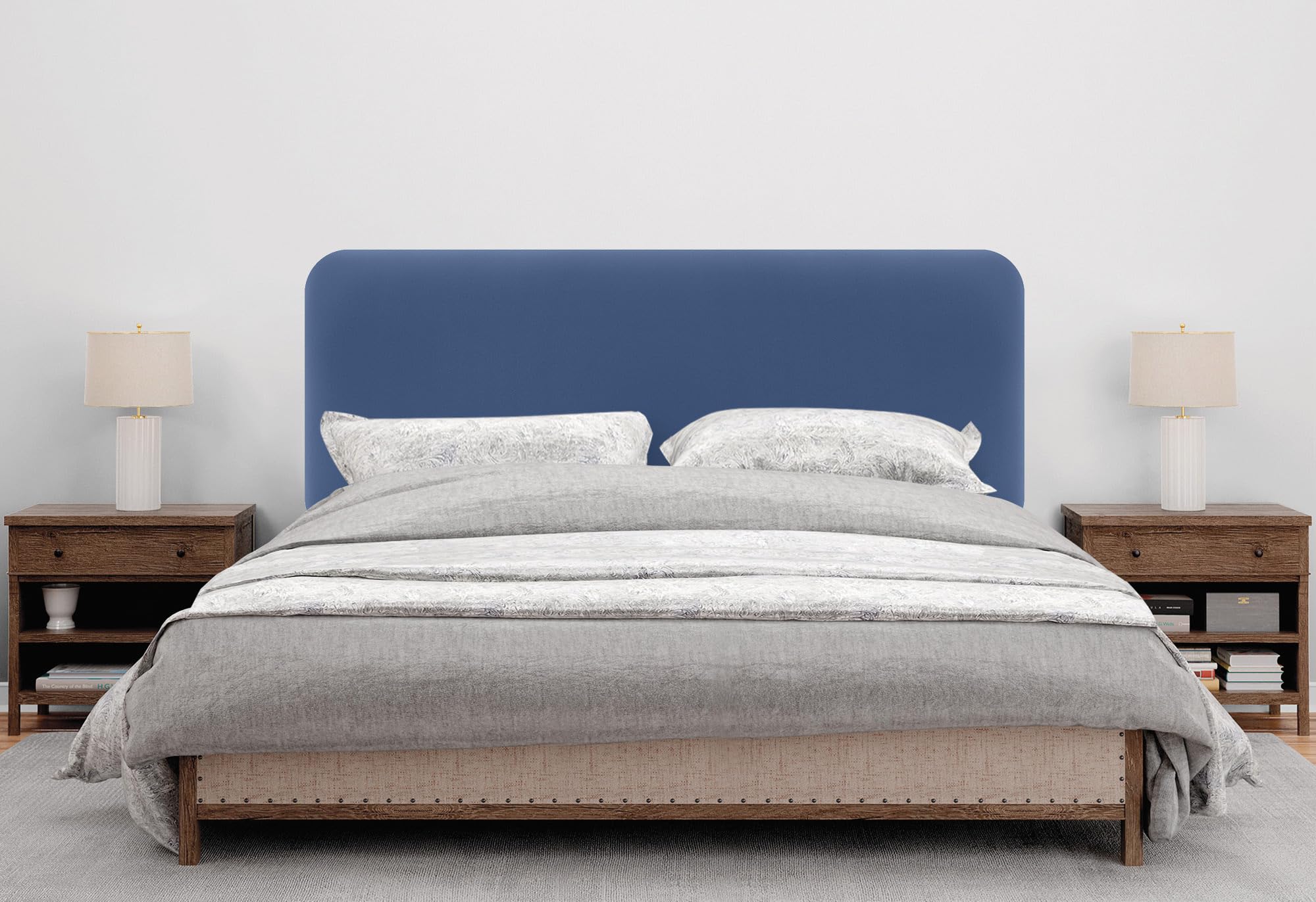 DHOME Testata Imbottita Liscia Arrotondata in Similpelle per Parete Acustica Testate Fonoassorbenti Testiera Letto Camera da Letto (Blu, 160cm)