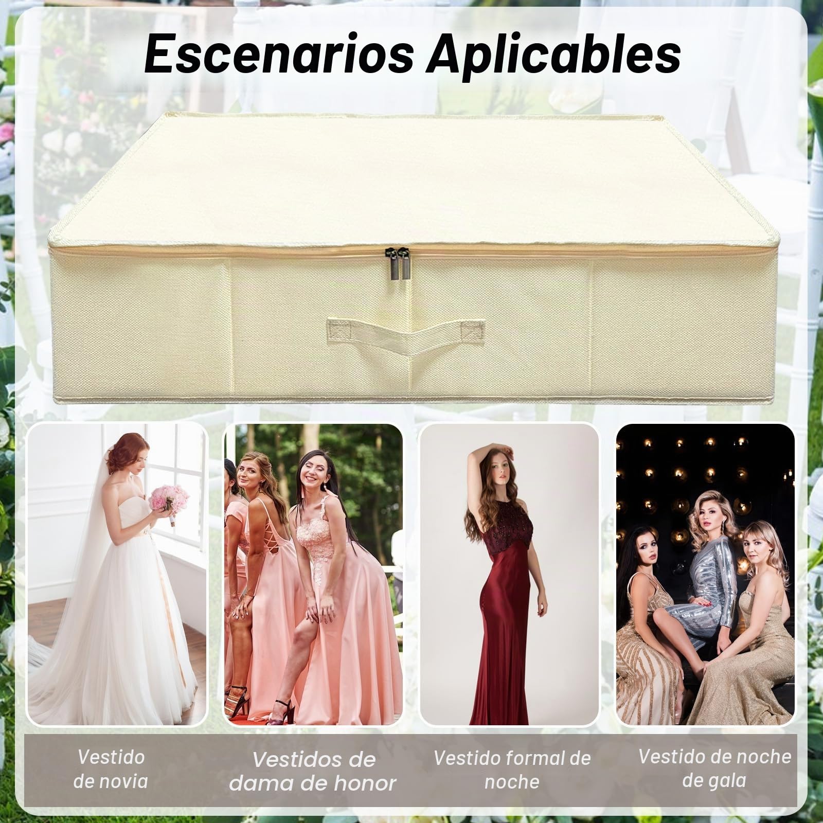 Caja de almacenamiento para vestido de novia Sibosen, caja de preservación con 40 hojas y 1 par de guantes de microfibra de papel de seda sin ácido para kit de almacenamiento de vestido de novia