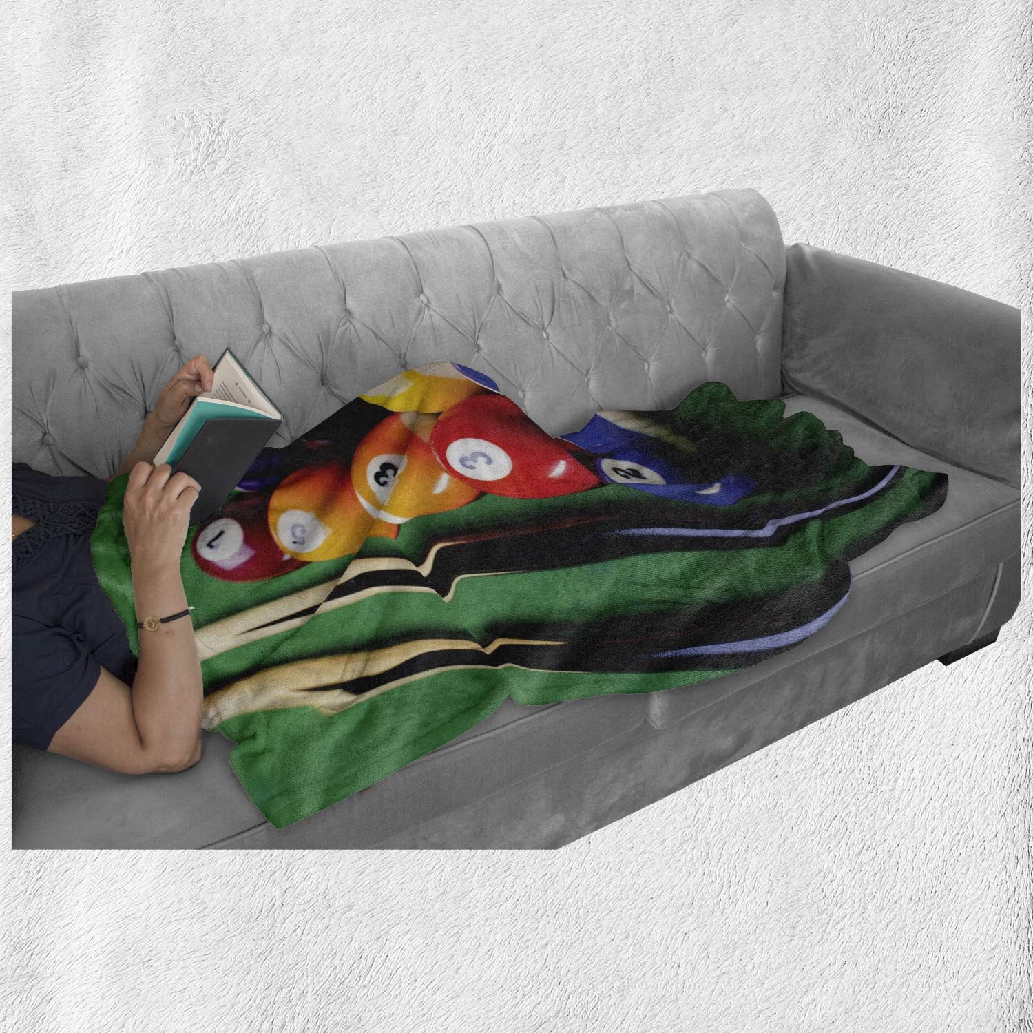Lunarable Manly Throw Blanket, Billiard Pool Balls Arrangement Snooker Contest Beginning Entertainment Game Print, Flannel Fleece Accent Piece Soft Couch Cover for Adults, 50" x 70", Multicolor