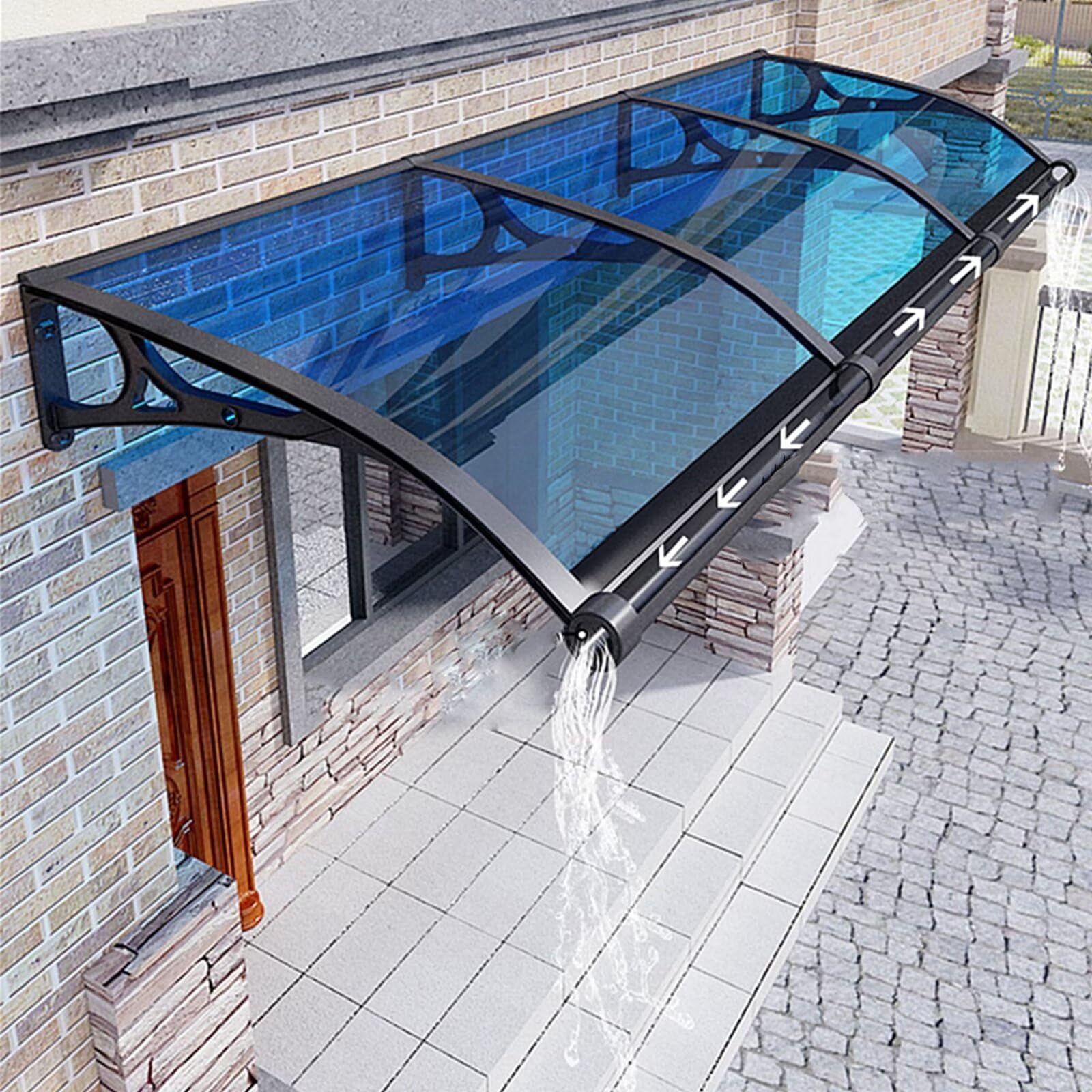 LWJSOCP Outdoor Polycarbonate Canopy Aw with Separate Drainage for Door & Window UV & Rain Protection for Patio Entrances Outdoor Shade Solution