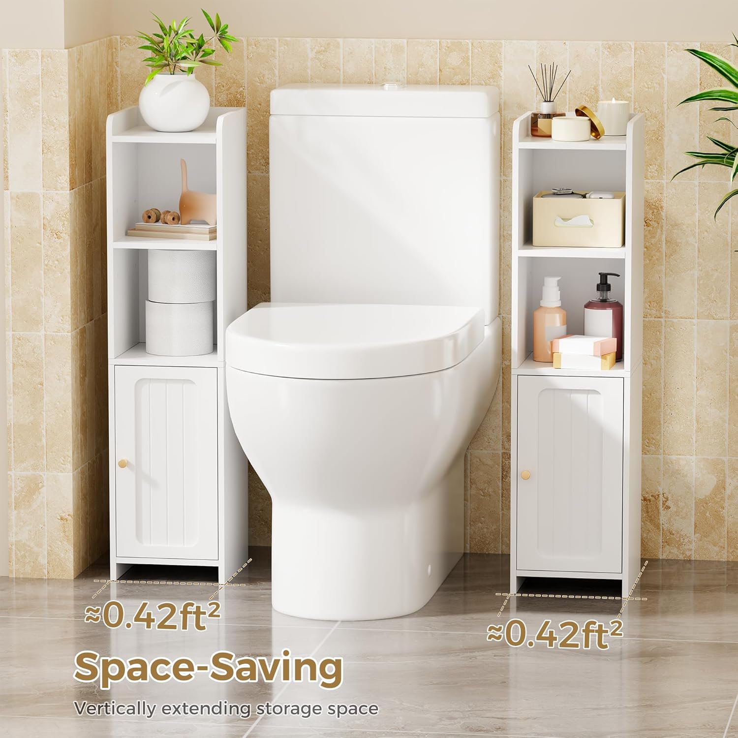 BEWISHOME Bathroom Storage Cabinet, Small Storage Cabinet with Two Adjustable Shelves, Narrow Storage for Small Spaces, White, 7.9" D x 7.9" W x 31.5" H, YYG06W