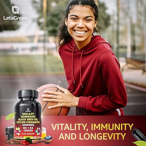 Miniatura 7 de LetaGreen Suplemento Shilajit puro del Himalaya, cápsulas de Shilajit puro de ácido fúlvico natural para hombres y mujeres, 120 unidades, berberina