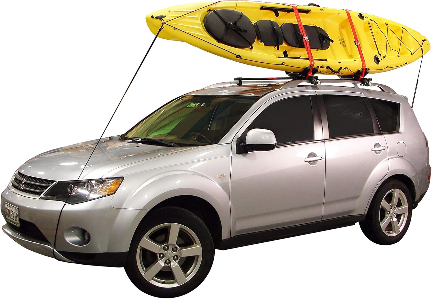 Malone J-Pro 2 J-Style Fixed-Arm Kayak Carrier 2-Pack with SpeedLine Tie-Downs, Universal JAWZ Mounting Hardware, Corrosion-Resistant Steel Frame, Fits Most Crossbars - 75 lb Capacity per Carrier