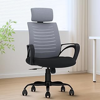 Irvine High Back Mesh Chair Ergonomic Office, Study, Revolving, Computer Chair for Work from Home with 3 Years Limited Warranty, Heavy Duty Metal Base, Seat Height Adjustable (Grey)