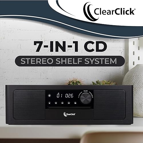 Miniatura 2 de ClearClick Sistema de estante estéreo con reproductor de CD, Bluetooth, radio FM, reproducción USB, entrada auxiliar, entrada óptica, reloj