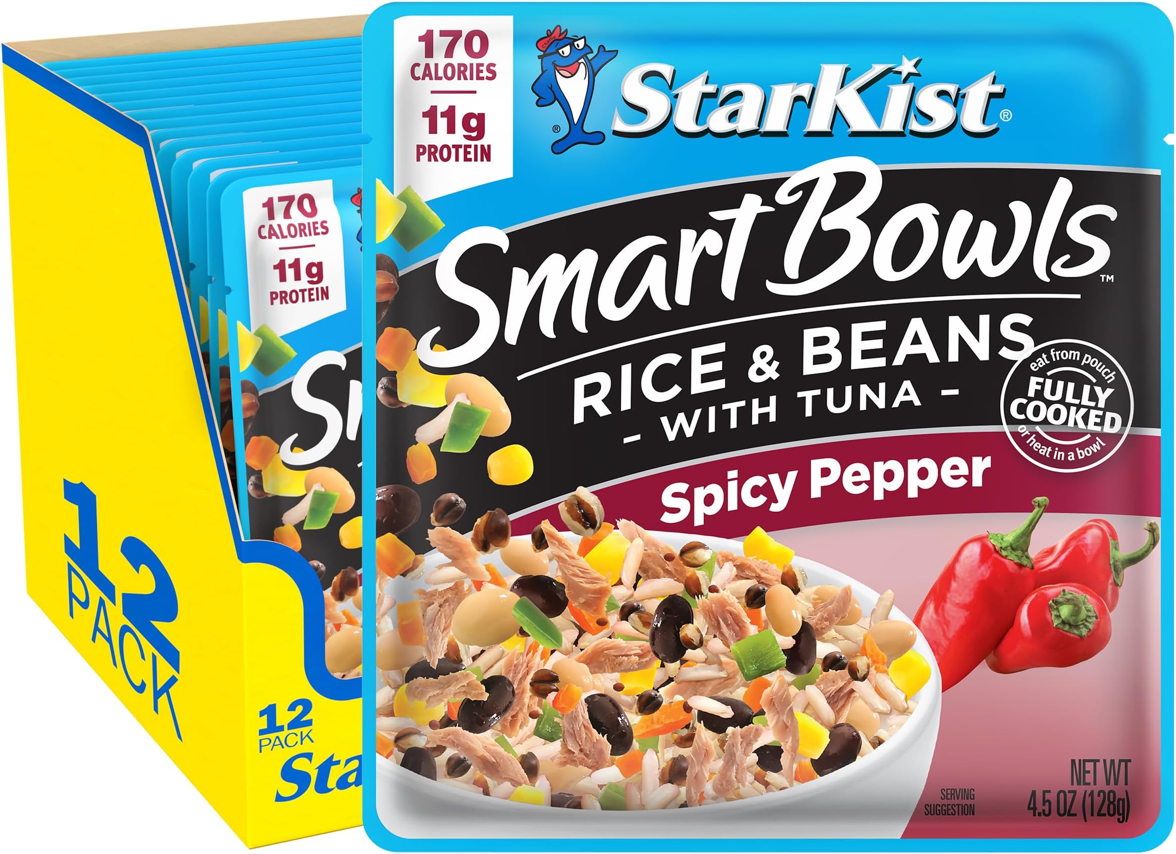 Smart Bowls Spicy Pepper, 4.5 oz Pouch (Pack of 12) – Features Rice & Beans with Wild Caught Light Tuna