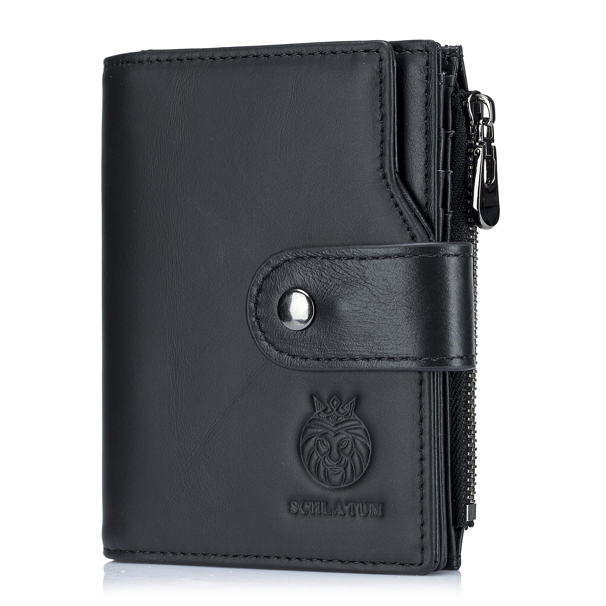 LUKZIJAES Genuine Leather Wallet for Men Vertical Model Large Capacity Card Case Purse Mens Vintage RFID Blocking with Zipper ID Window Coin Pocket (