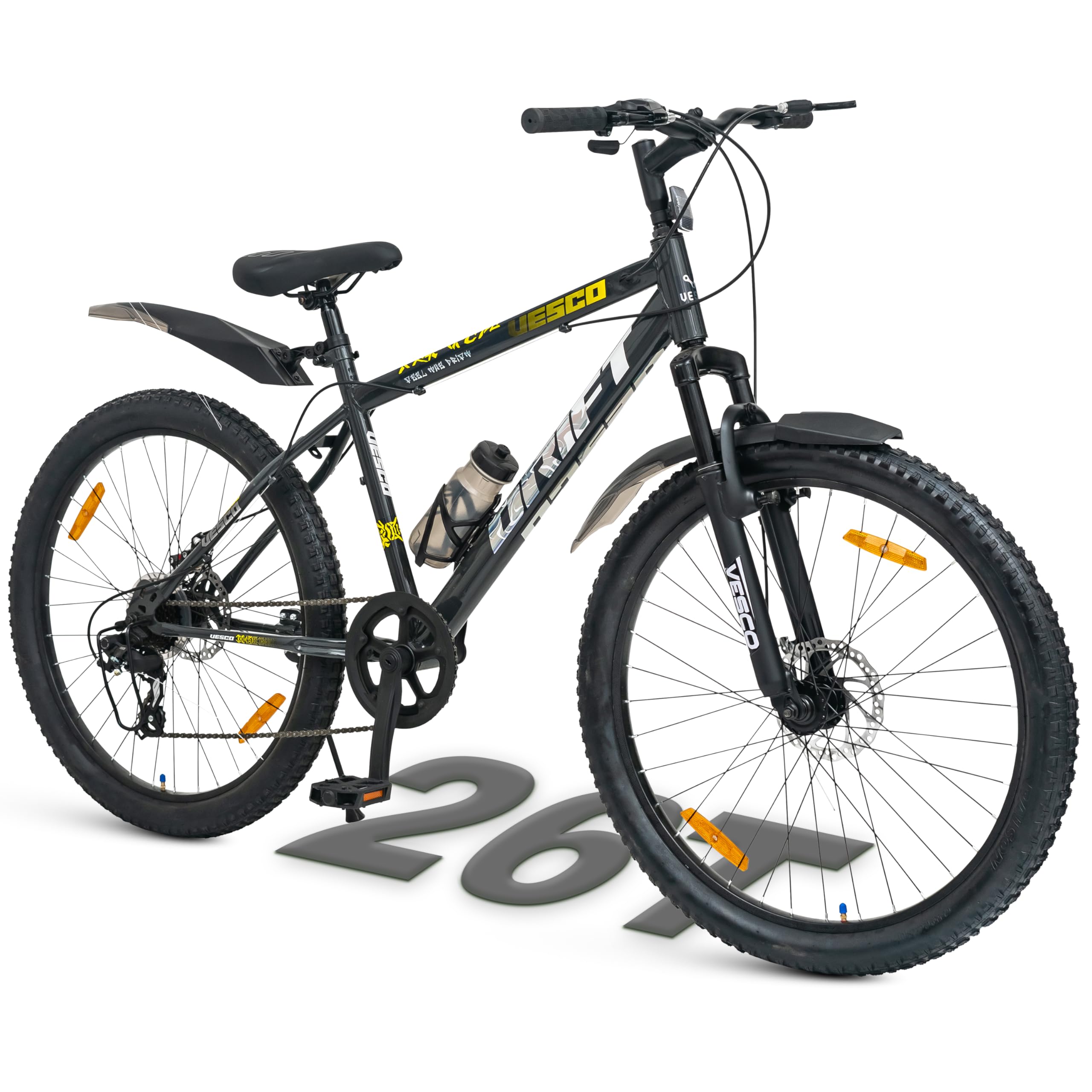 VESCO Drift 26T Cycle 7 Speed Gear | Cycle for Men/Boys 15+ Age | 18 inch Frame | Mountain Bicycle with Front Suspension & Dual Disc Brakes | Ideal for Men/Women (Charcoal Grey)-picture-30