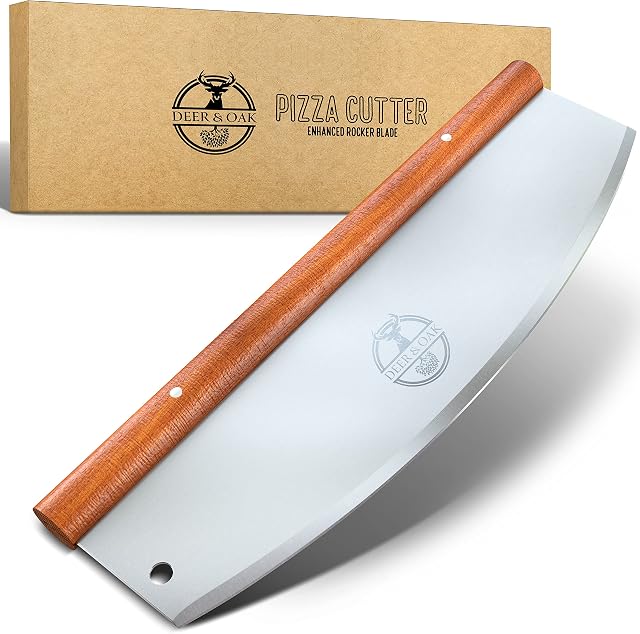 Deer & Oak Pizza Cutter - Pizza Rocker - Pizza Slicer - Cut your Pizzas with Minimal Fuss or Effort - Ultra Sharp Premium Stainless Steel Blade - 36cm