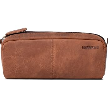 LEABAGS Leder Federm ppchen I Gro e Echtleder Federmappe I Federtasche f r Beruf Uni Schule I Schlamperm ppchen I Stiftetui I Stiftmappe I Lederm ppchen I Nature Hellbraun