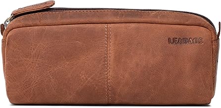 LEABAGS Genuine Leather Pencil Case | Large Pencil Case for Pens, Pencils and School Stationery | Binder for Pencils Work, University and School