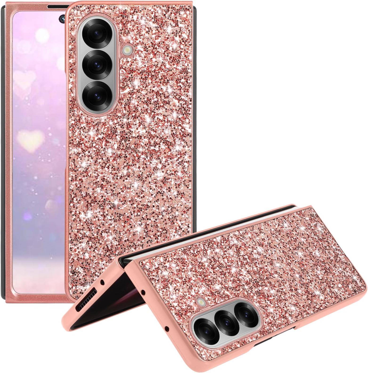 Case for Samsung Galaxy Z Fold 7 5G Case Silicone TPU Aesthetic Glitter Women Bling Bling Case Cover for Samsung Z Fold 7 Case Glitter Shockproof Protection Pattern Cover (Pink)