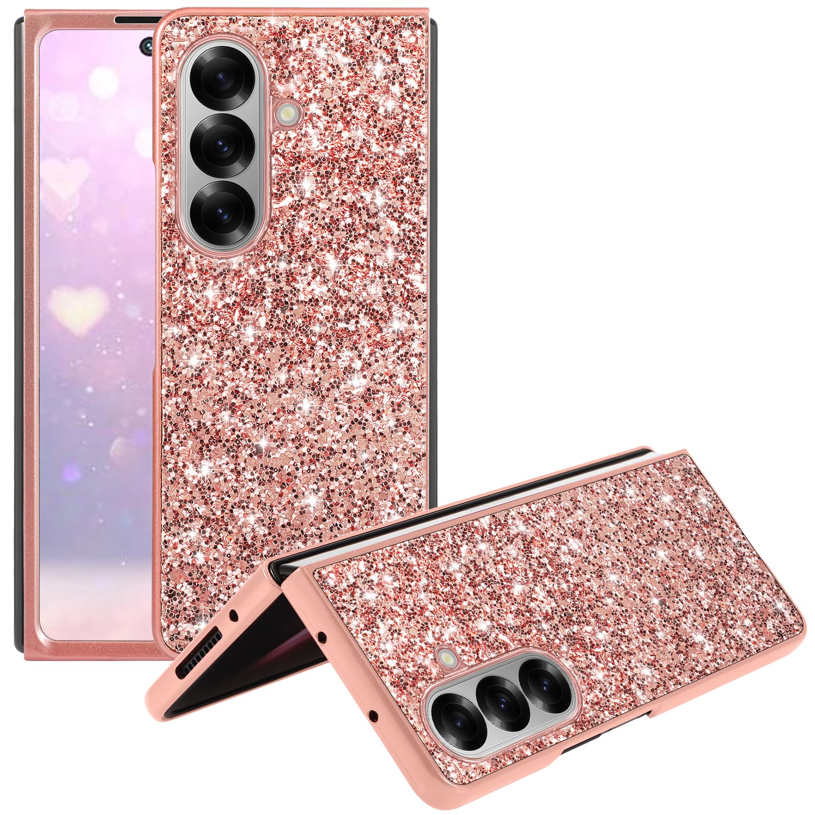 Case for Samsung Galaxy Z Fold 7 5G Case Silicone TPU Aesthetic Glitter Women Bling Bling Case Cover for Samsung Z Fold 7 Case Glitter Shockproof Protection Pattern Cover (Pink)