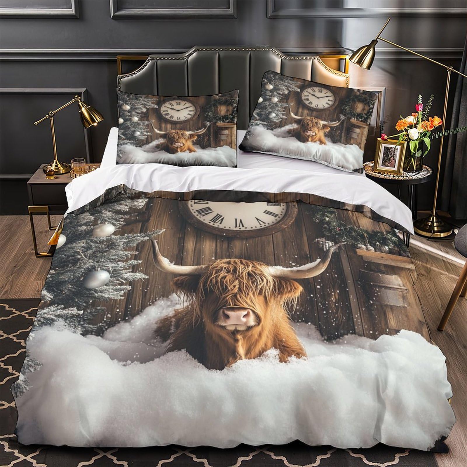 Housse de couette Noël 3D en microfibre anti-plis drap lit single lavable machine