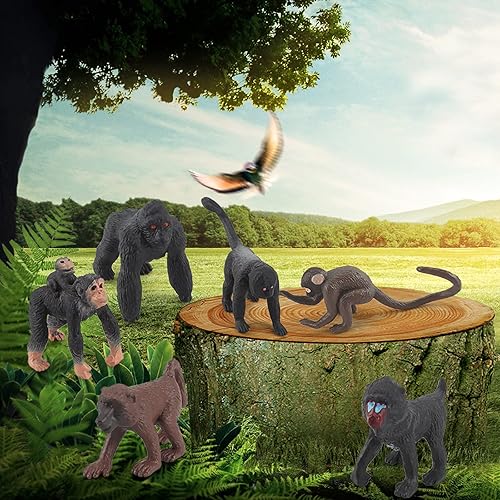Miniatura 5 de Fantarea Wild Life Jungle Animal Model Playsets 6 piezas Mini Monkey Figurines Gorilla Mandrill Baboons Squirrel Monkeys Figura de acción para niños