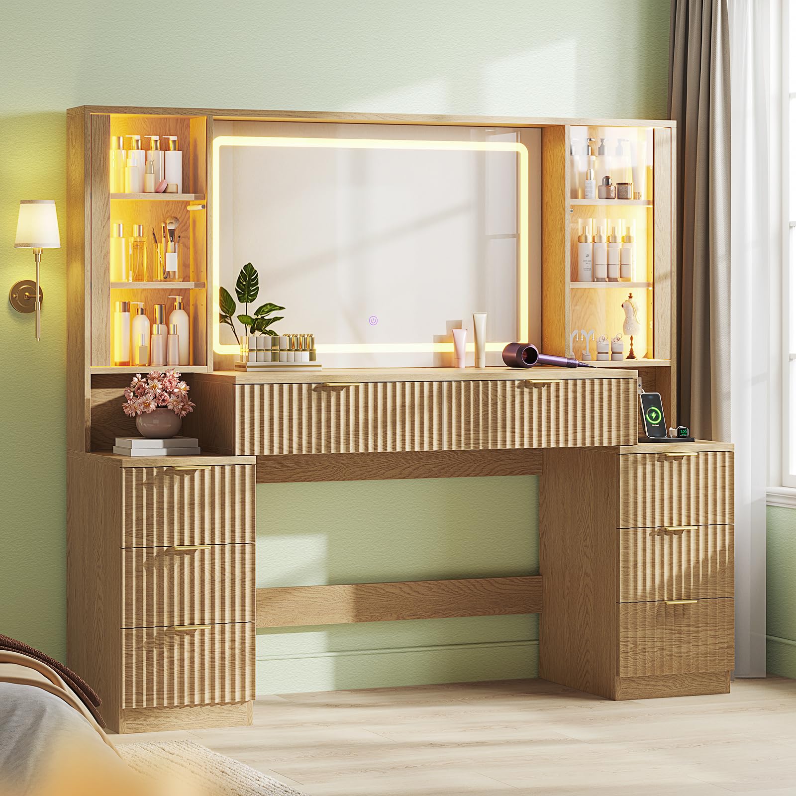 HAUOMS Fluted Vanity Desk