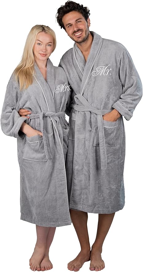 Romance Helpers Mr and Mrs Robes Gift Set | Set of 2 Velour Robes for Couples | Includes a Gift Box