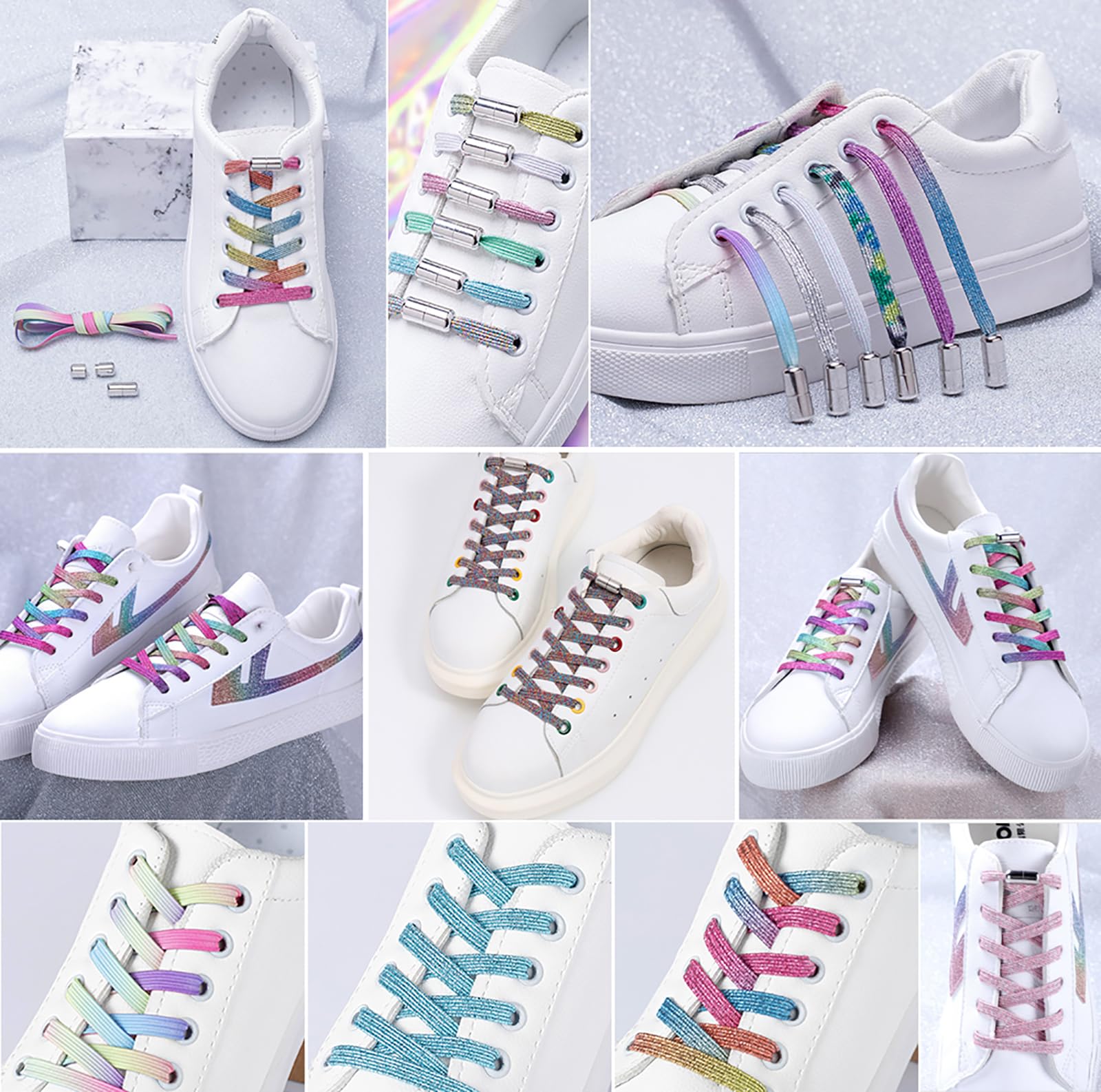 Lacci Scarpe Elastici Lacci Senza Nodo | Lacci Elastici per Scarpe Bambini Adulti - No Tie Elastici Lacci Scarpe con Chiusura Fibbie in Metallo Blocca Lacci Eutobloccanti Adatto a Tutte le Scarpe