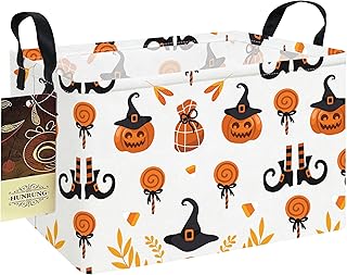 HUNRUNG Rectangle Storage Basket Cute Canvas Organizer Bin for Pet/Children Toys, Books, Clothes Perfect for Rooms/Playroom(REC-Candy Pumpkin)