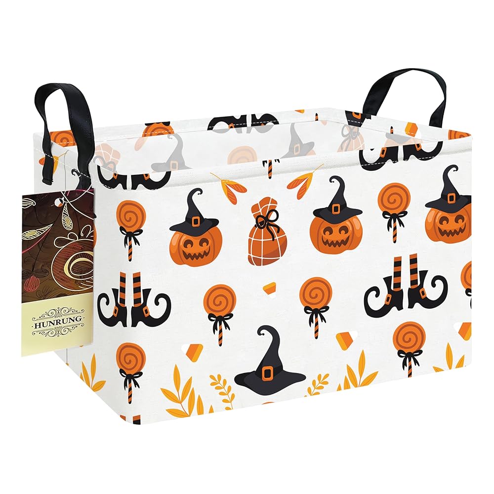 HUNRUNG Rectangle Storage Basket Cute Canvas Organizer Bin for Pet/Children Toys, Books, Clothes Perfect for Rooms/Playroom(REC-Candy Pumpkin)