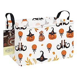 HUNRUNG Rectangle Storage Basket Cute Canvas Organizer Bin for Pet/Children Toys, Books, Clothes Perfect for Rooms/Playroom(REC-Candy Pumpkin)