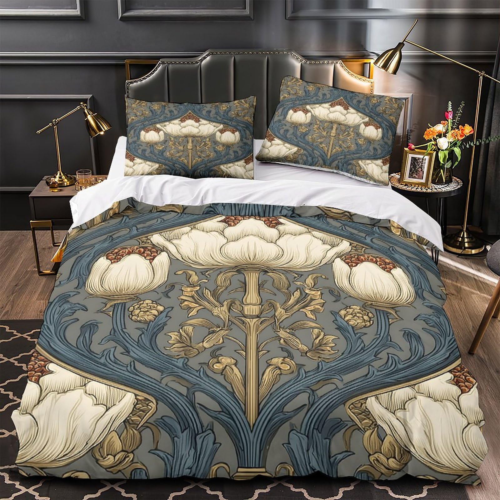 Parure de couette 140x200 motifs floraux ornés finition premium