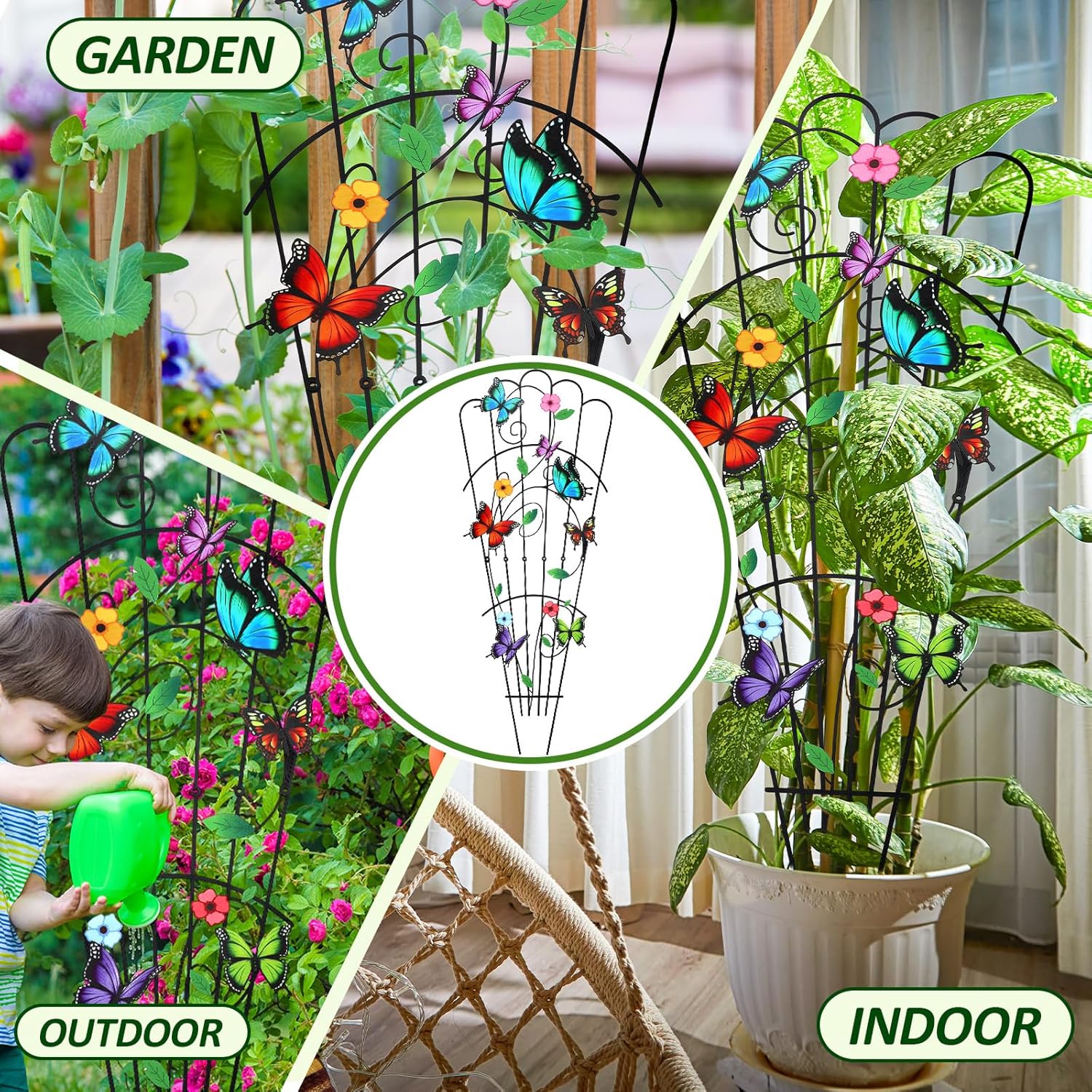 LEIFIDE 2 Pcs 33in Butterfly Plant Trellis for Climbing Plants Indoor, Expandable Large Metal Trellis for Potted, Heavy-Duty Tall Rustproof Houseplant Support for Flowers