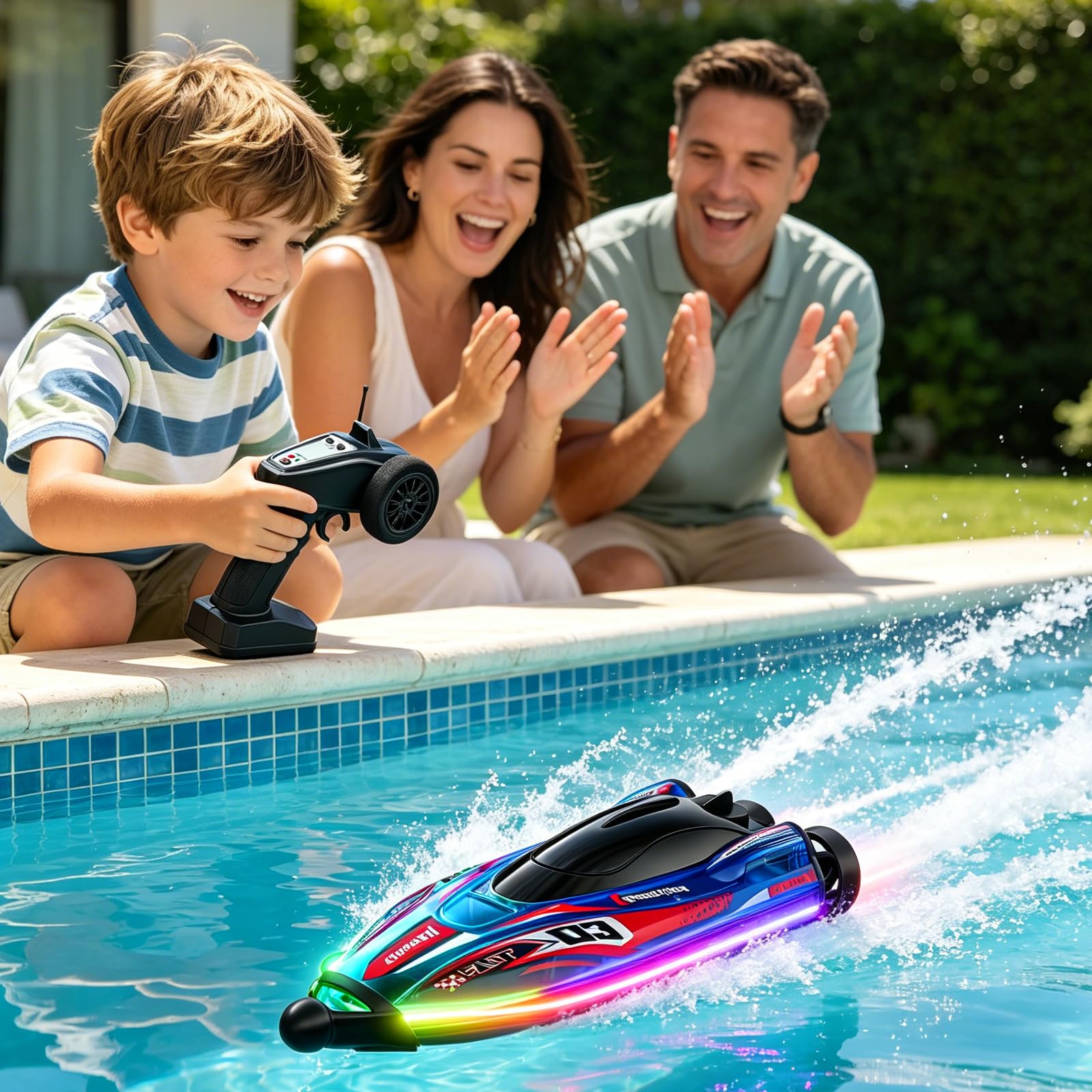 Ferngesteuertes Boot Ultraschnelles 30Km/H, Bürstenloser Motor 360° Automatische Selbstzentrierung Rc Boot Mit Led-Lichtern,Stoßfest Wasserdicht 2,4 Ghz U Speedboot Ferngesteuert Für Pool See