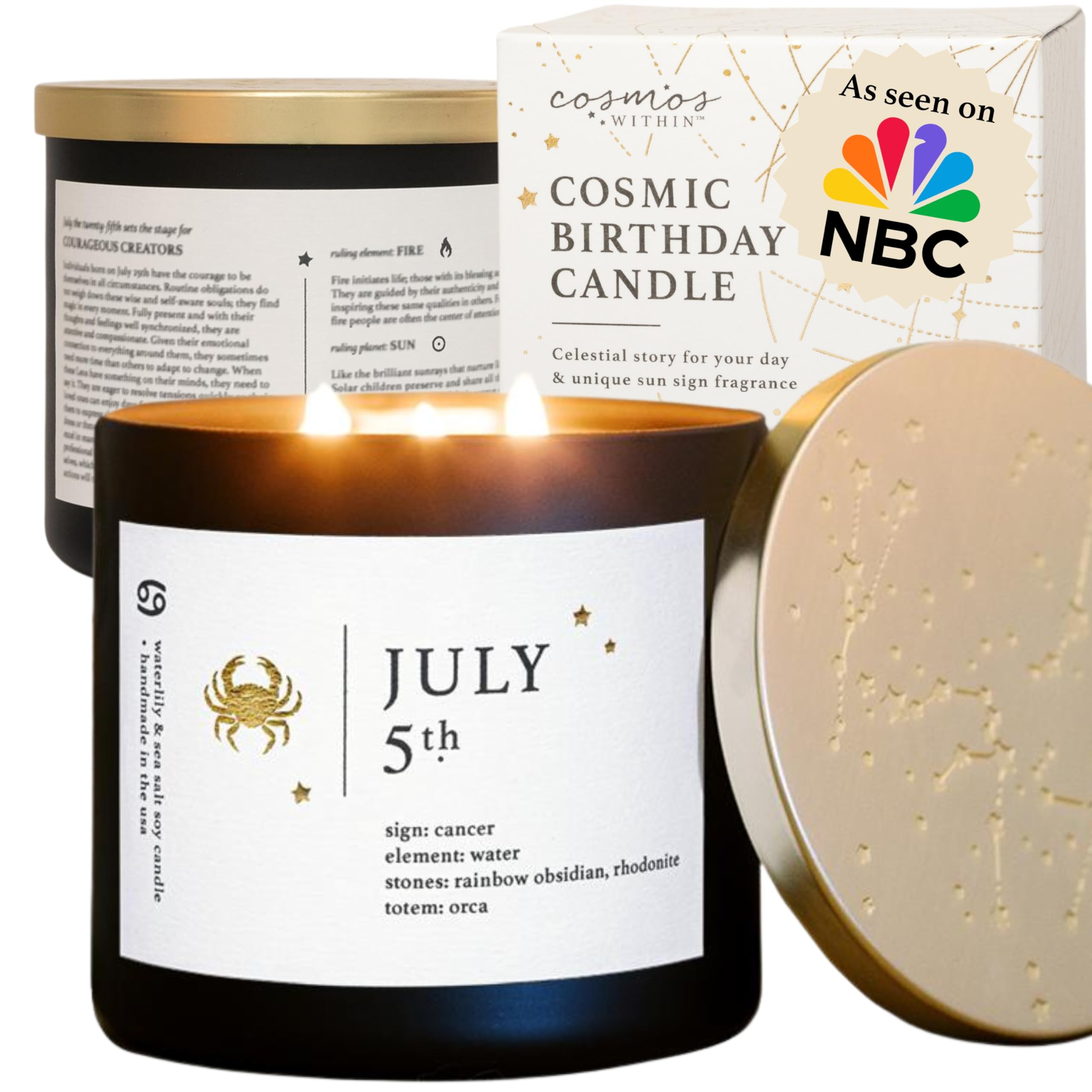 July 5th Personalized Zodiac Candle | Inspirational Astrology Reading and Daily Affirmation for Your Birthdate | Handmade Cancer Candles | Astrology